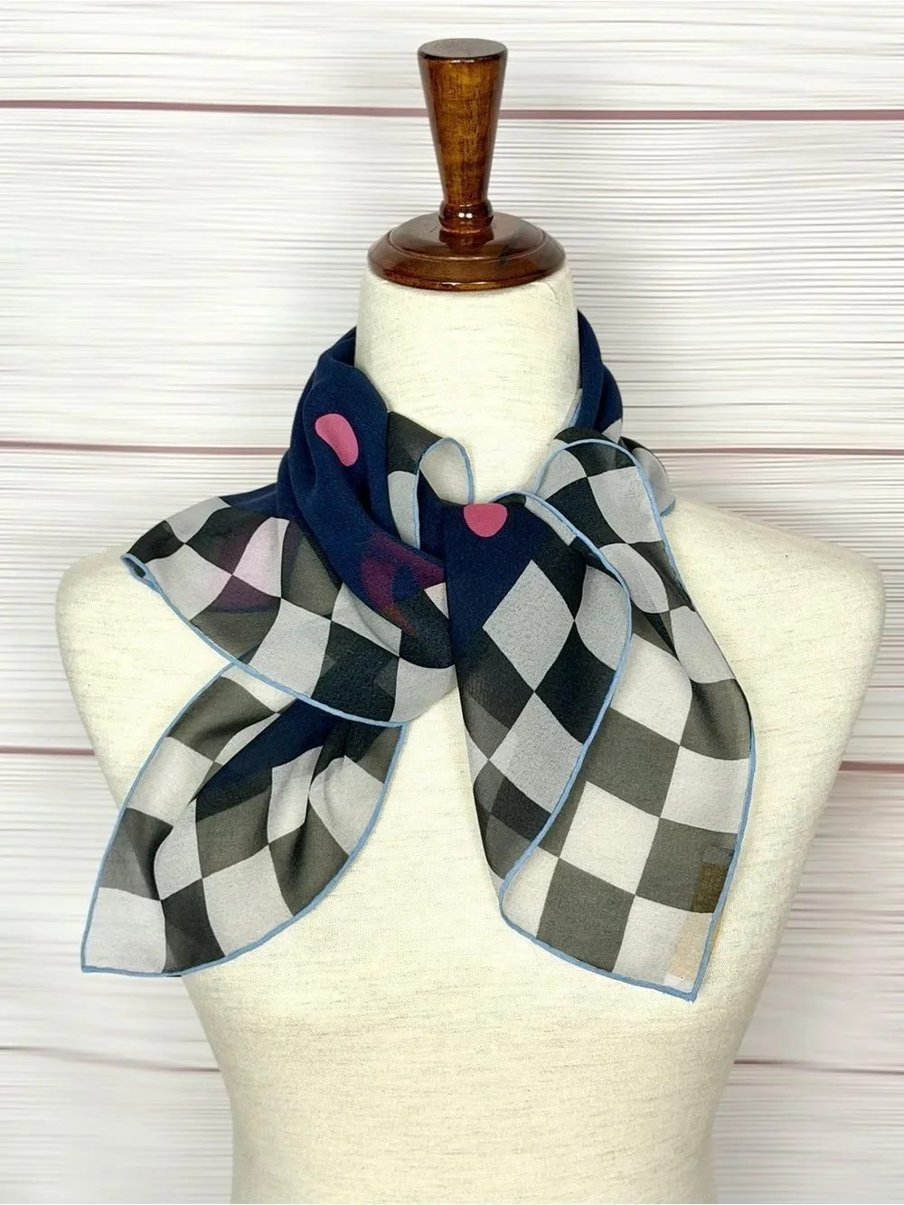 Bvlgari Signed Davide Pizzigoni Silk Chiffon Scarf Abstract Checkerboard Italy